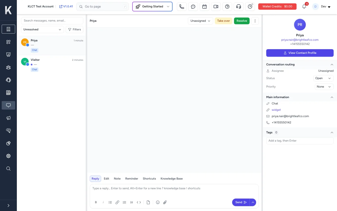 AI Live Chat inside the KLCT dashboard