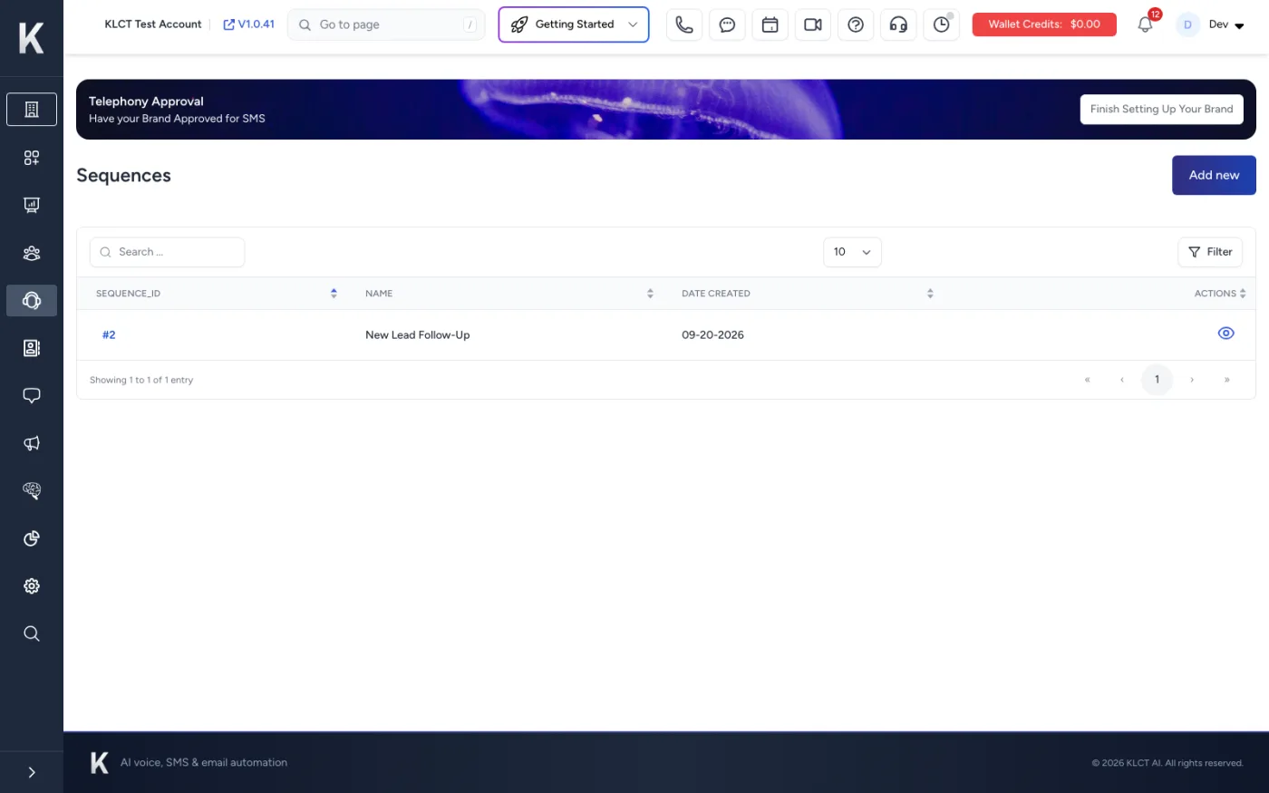 Sequences inside the KLCT dashboard