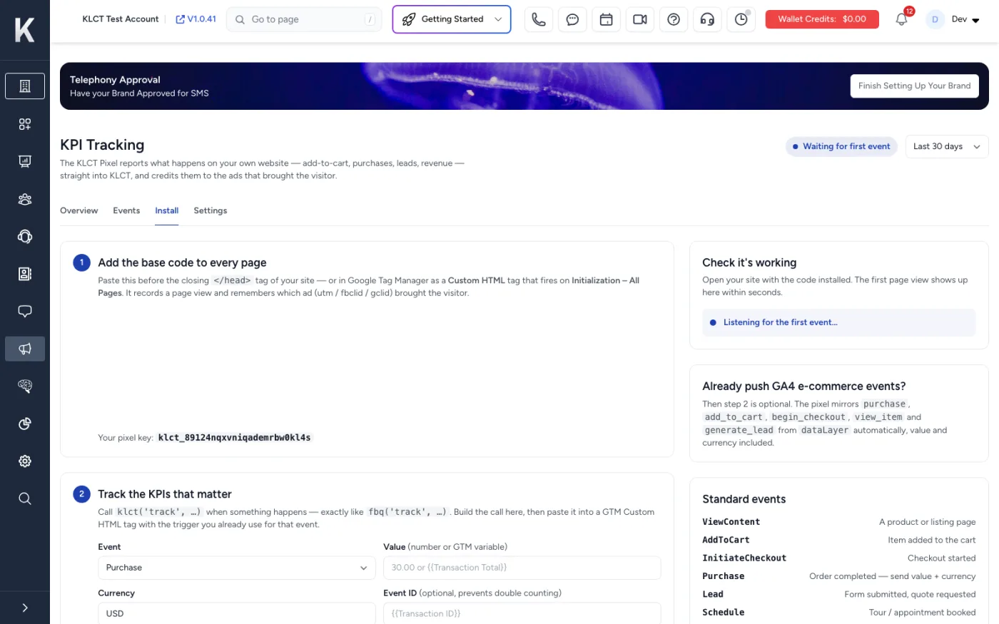 Website inside the KLCT dashboard